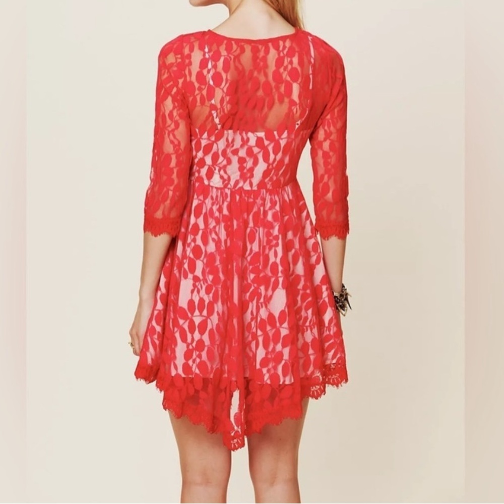 EUC Free People Floral Mesh Lace Dress Size 6 - Picture 2 of 11